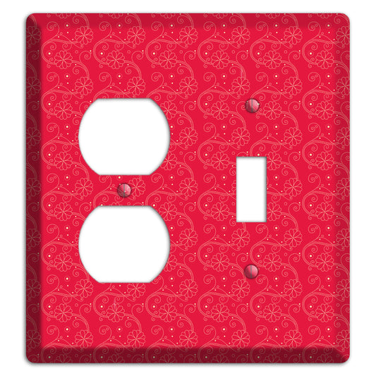 Tiny Red Floral Swirl Duplex / Toggle Wallplate