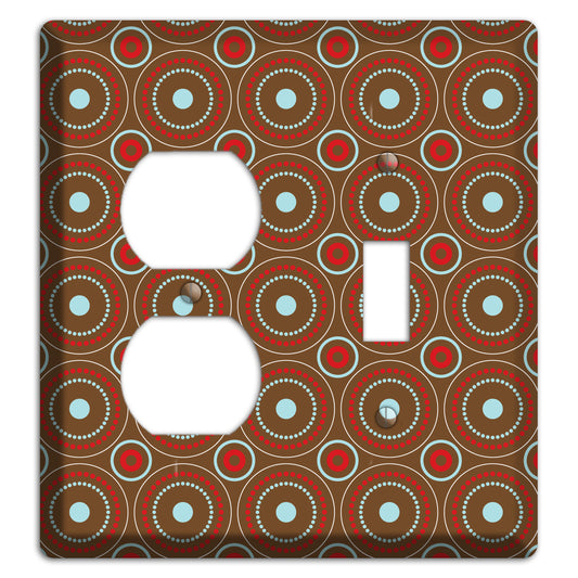 Brown with Red and Dusty Blue Retro Suzani Duplex / Toggle Wallplate