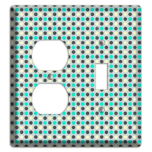 Grey with Black Off White and Turquoise Dots Duplex / Toggle Wallplate