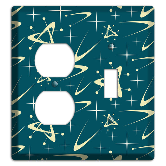 Teal and Yellow Atomic Duplex / Toggle Wallplate