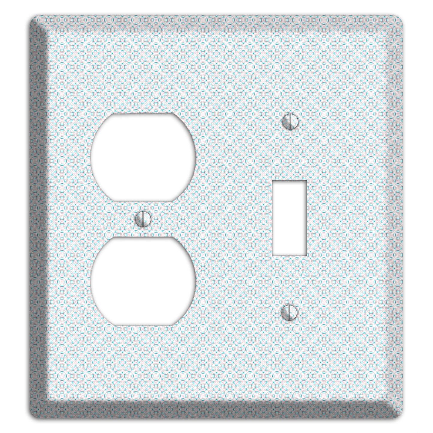 White with Light Blue Tiny Arabesque Duplex / Toggle Wallplate