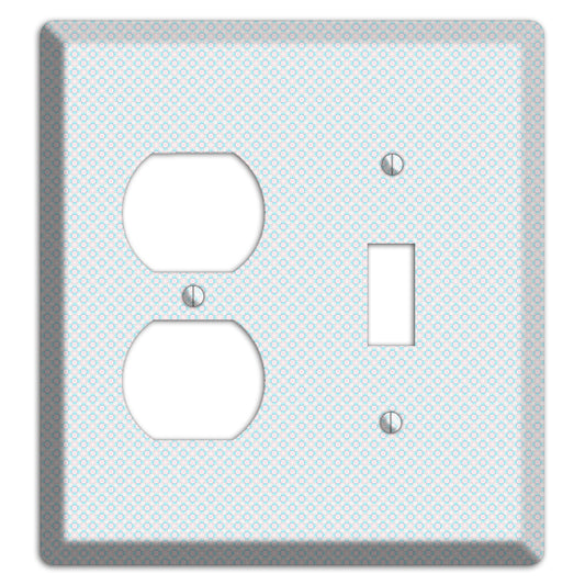 White with Light Blue Tiny Arabesque Duplex / Toggle Wallplate