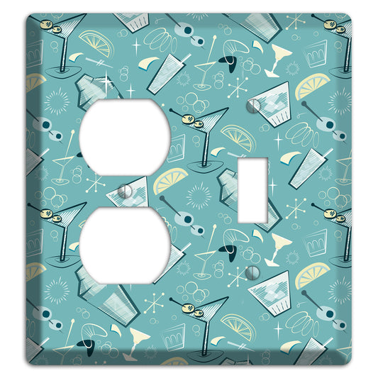 Retro Cocktails Teal Duplex / Toggle Wallplate