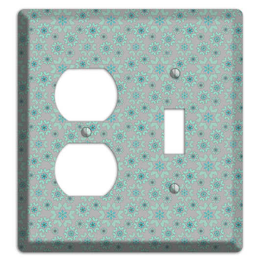 Grey with Tiny Aqua Retro Suzani 2 Duplex / Toggle Wallplate