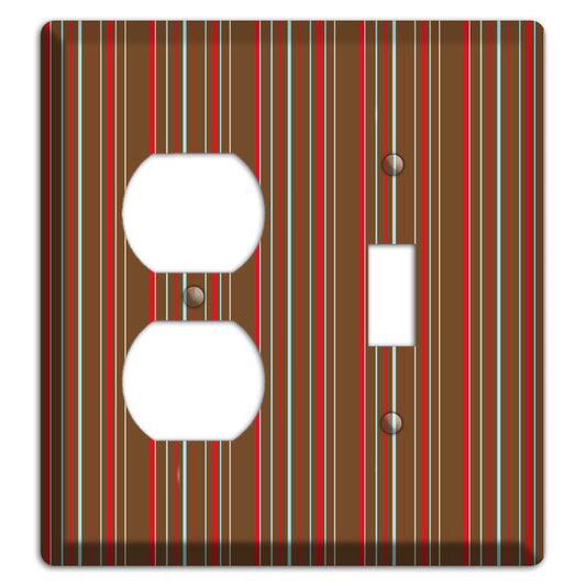 Brown Red and Dusty Blue Vertical Stripes Duplex / Toggle Wallplate