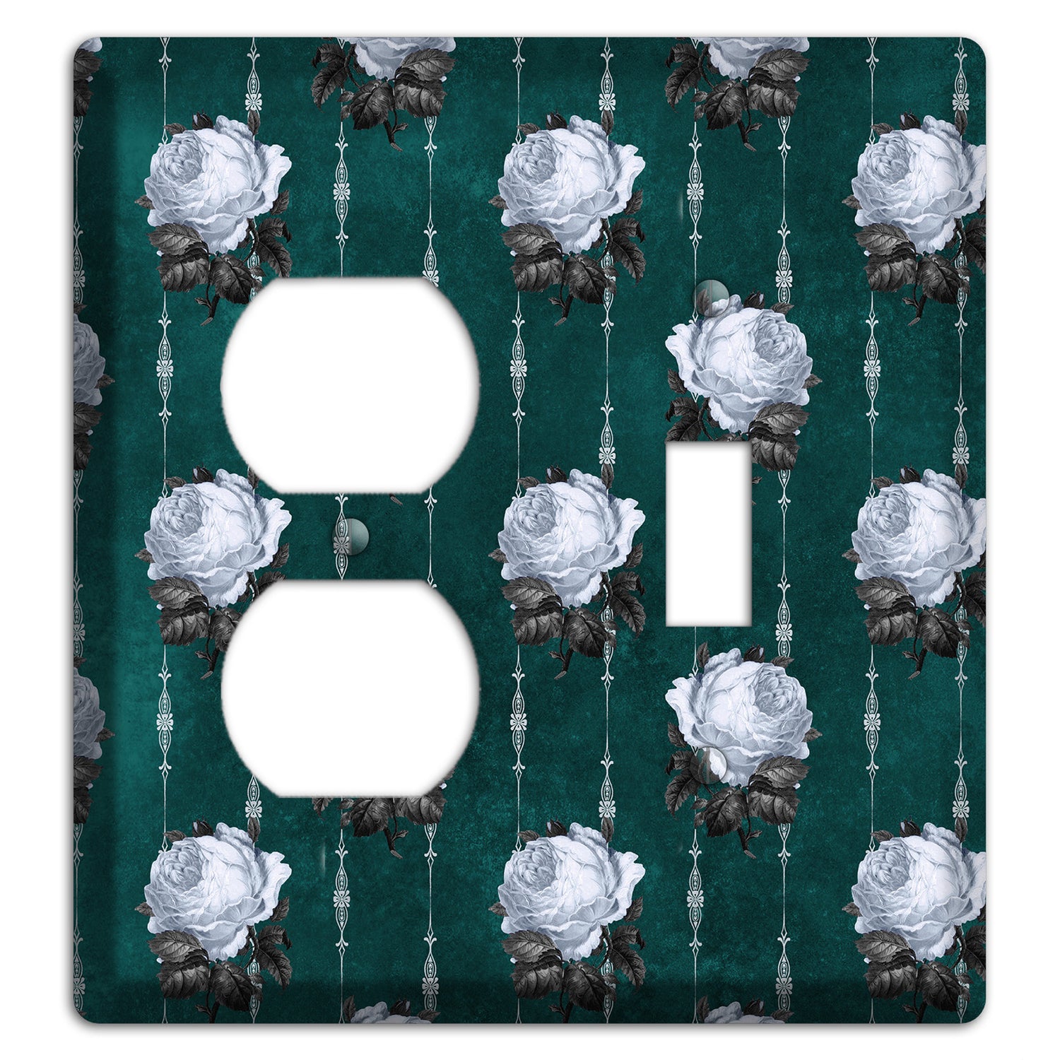 Dramatic Floral Teal Duplex / Toggle Wallplate