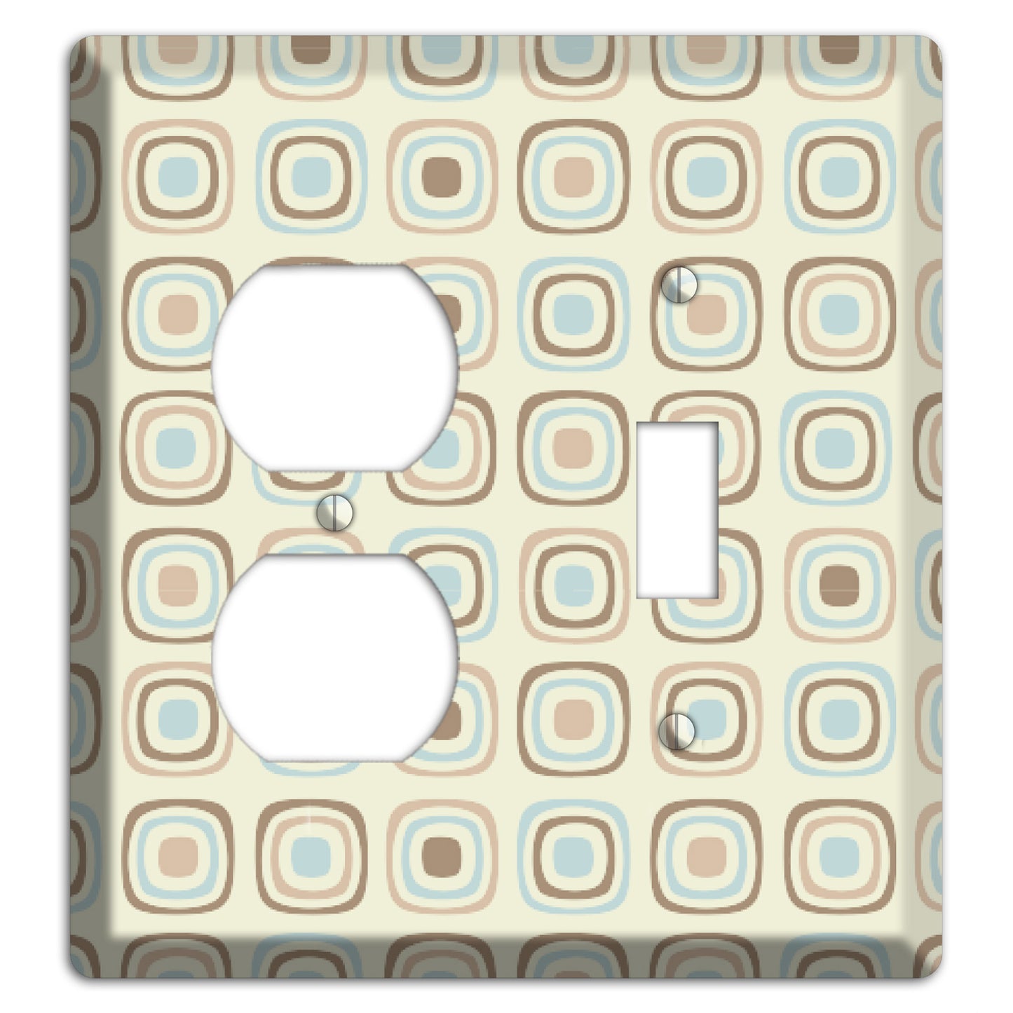 Multi Beige Brown Dusty Blue Retro Squares Duplex / Toggle Wallplate