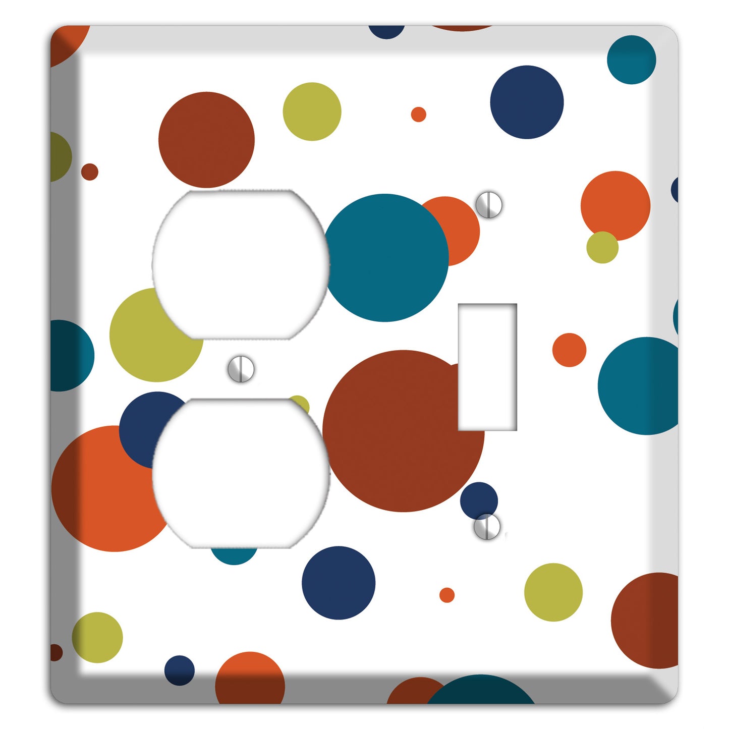 White with Multi Color Medium Dots Duplex / Toggle Wallplate