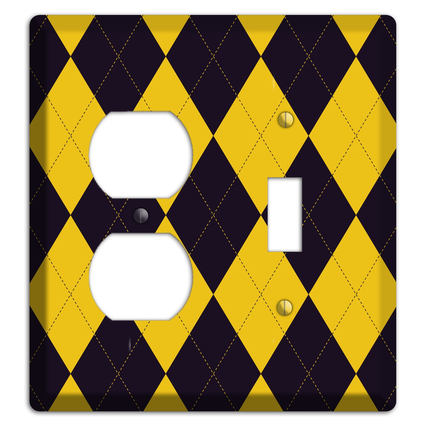 Yellow and Dark Purple Argyle Duplex / Toggle Wallplate