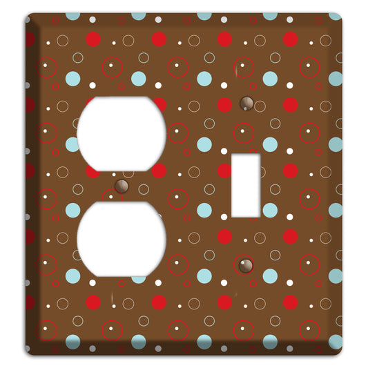 Brown with Red and Dusty Blue Dots and Circles Duplex / Toggle Wallplate