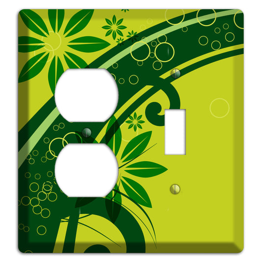 Green Retro Floral Duplex / Toggle Wallplate