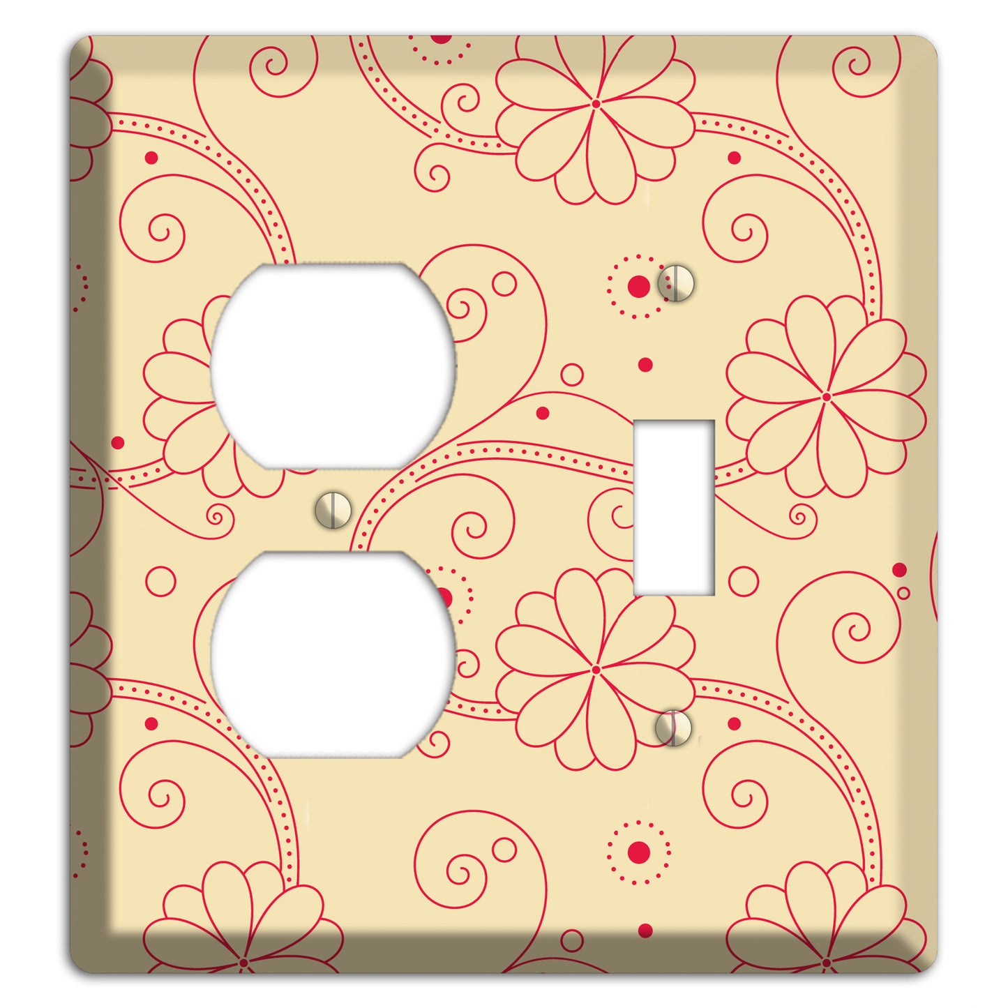 Off White Floral Swirl Duplex / Toggle Wallplate