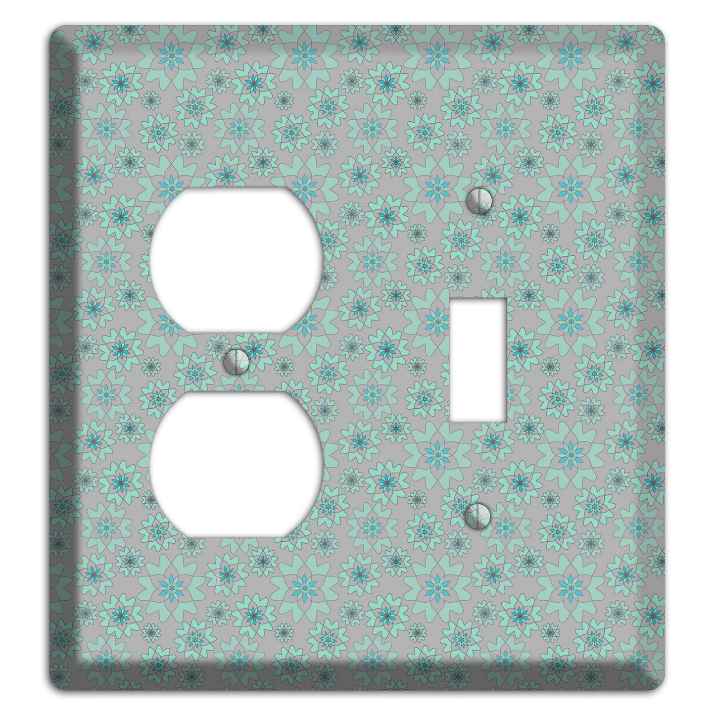 Grey with Tiny Aqua Retro Suzani Duplex / Toggle Wallplate