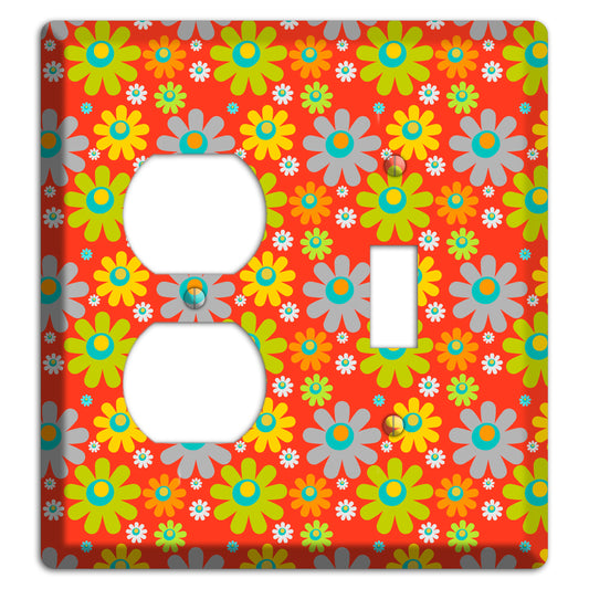 Orange and Yellow Flower Power Duplex / Toggle Wallplate