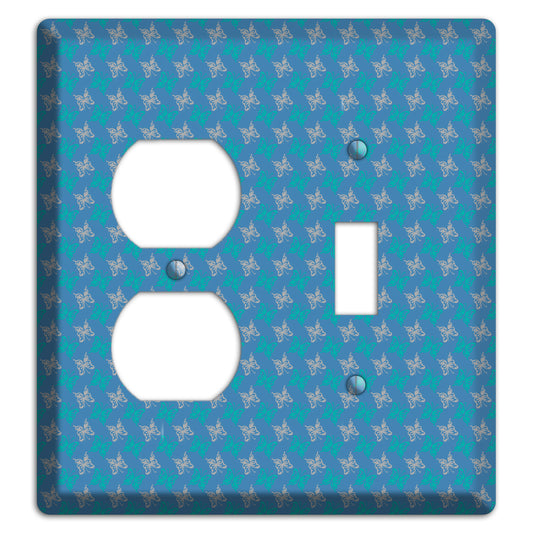 Blue with White and Turquoise Butterflies Duplex / Toggle Wallplate