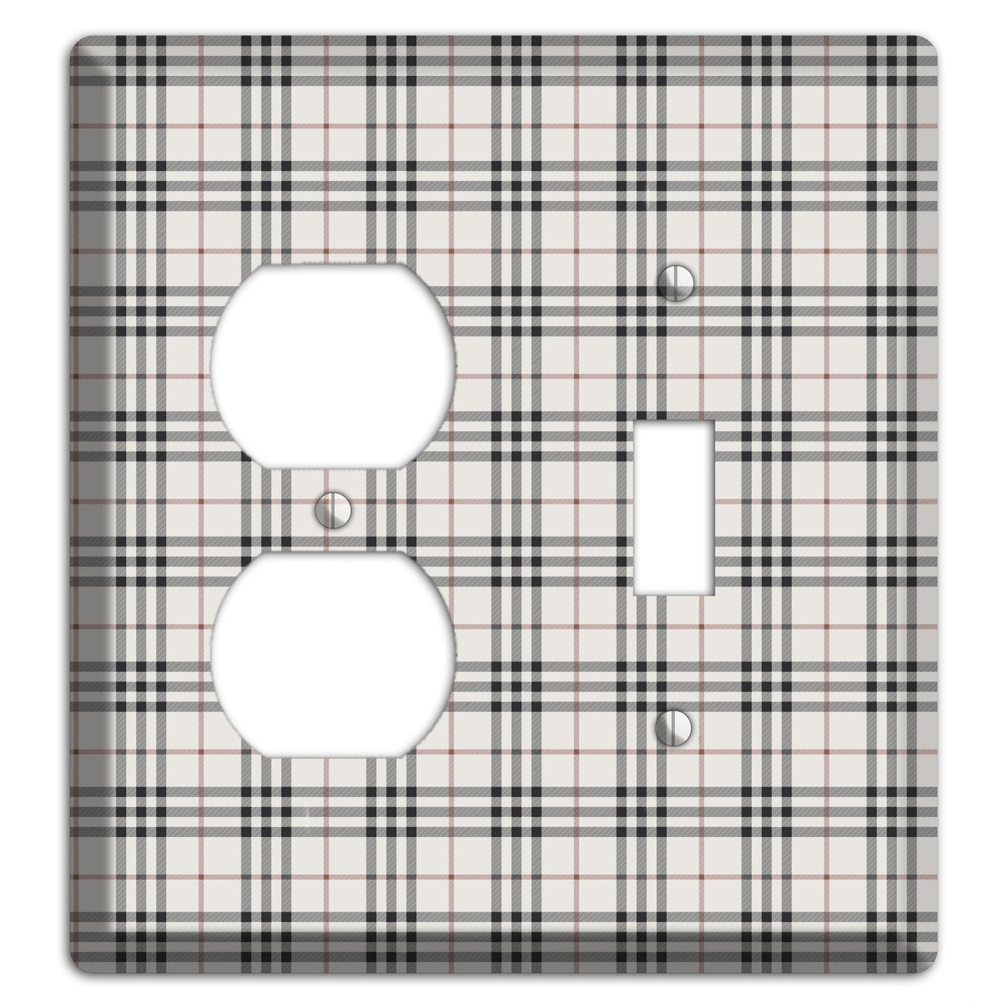 White and Black Plaid Duplex / Toggle Wallplate