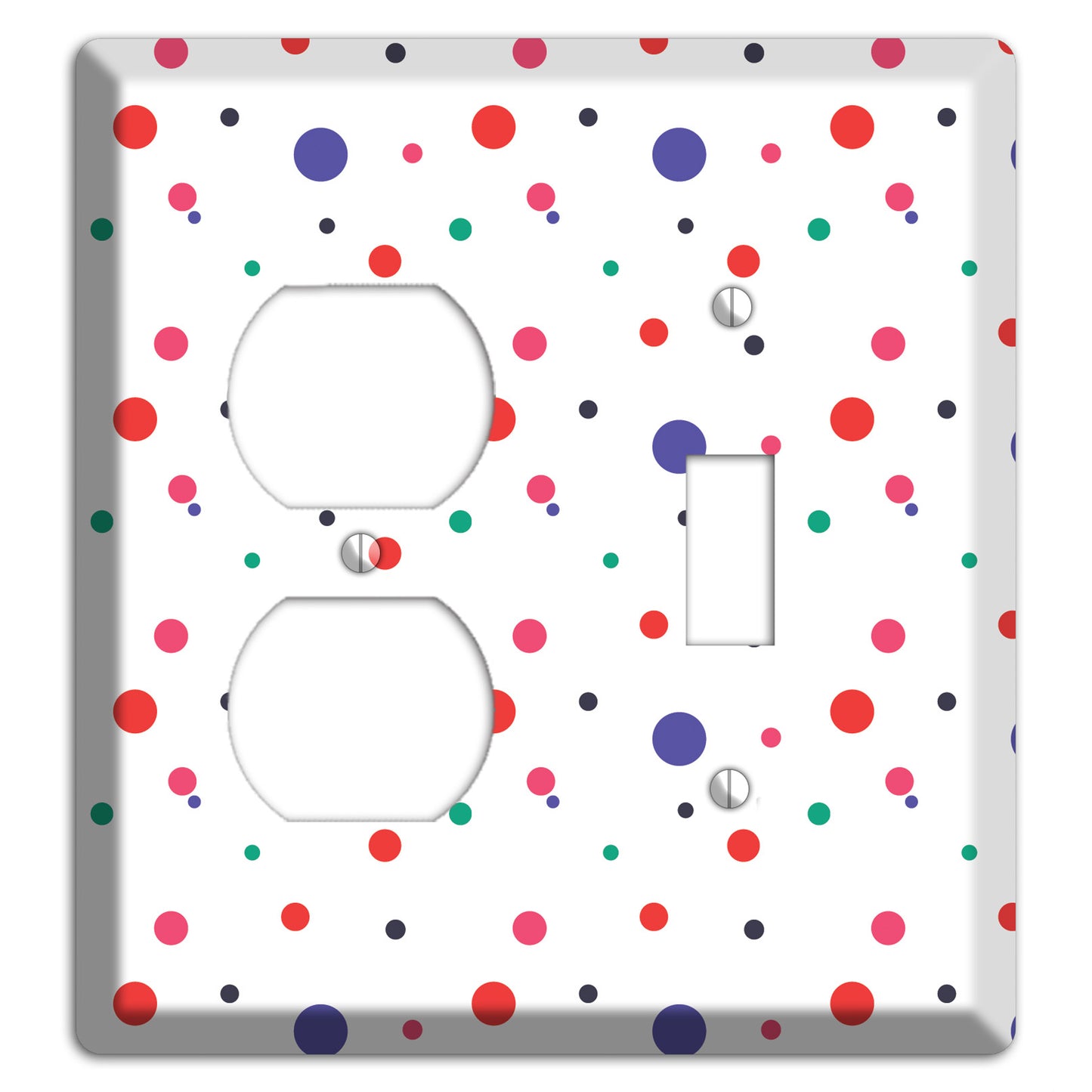 White with Multi Color Small Dots Duplex / Toggle Wallplate