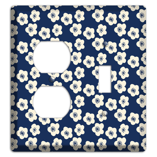 Navy Blossoms Duplex / Toggle Wallplate