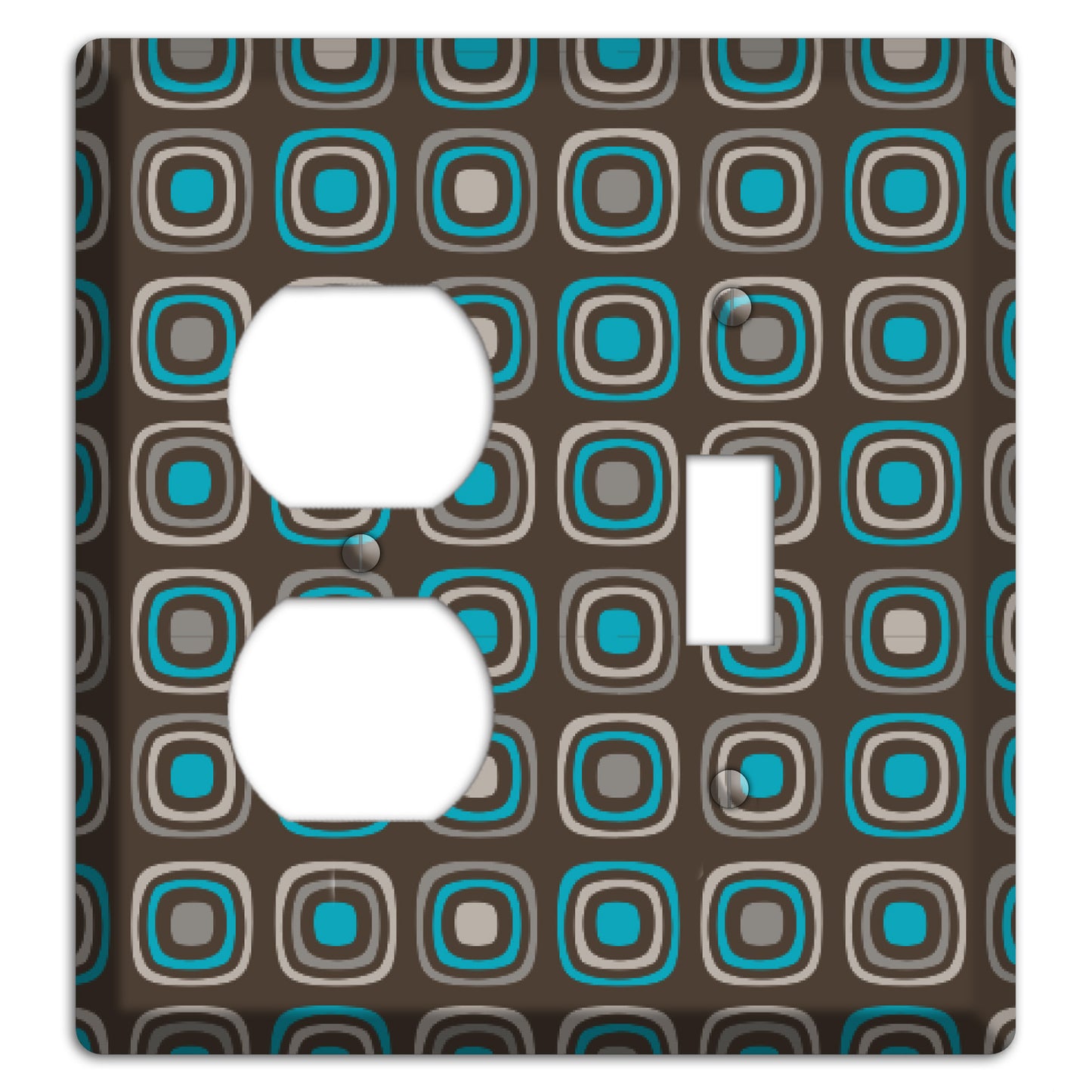 Brown and Blue Rounded Squares Duplex / Toggle Wallplate