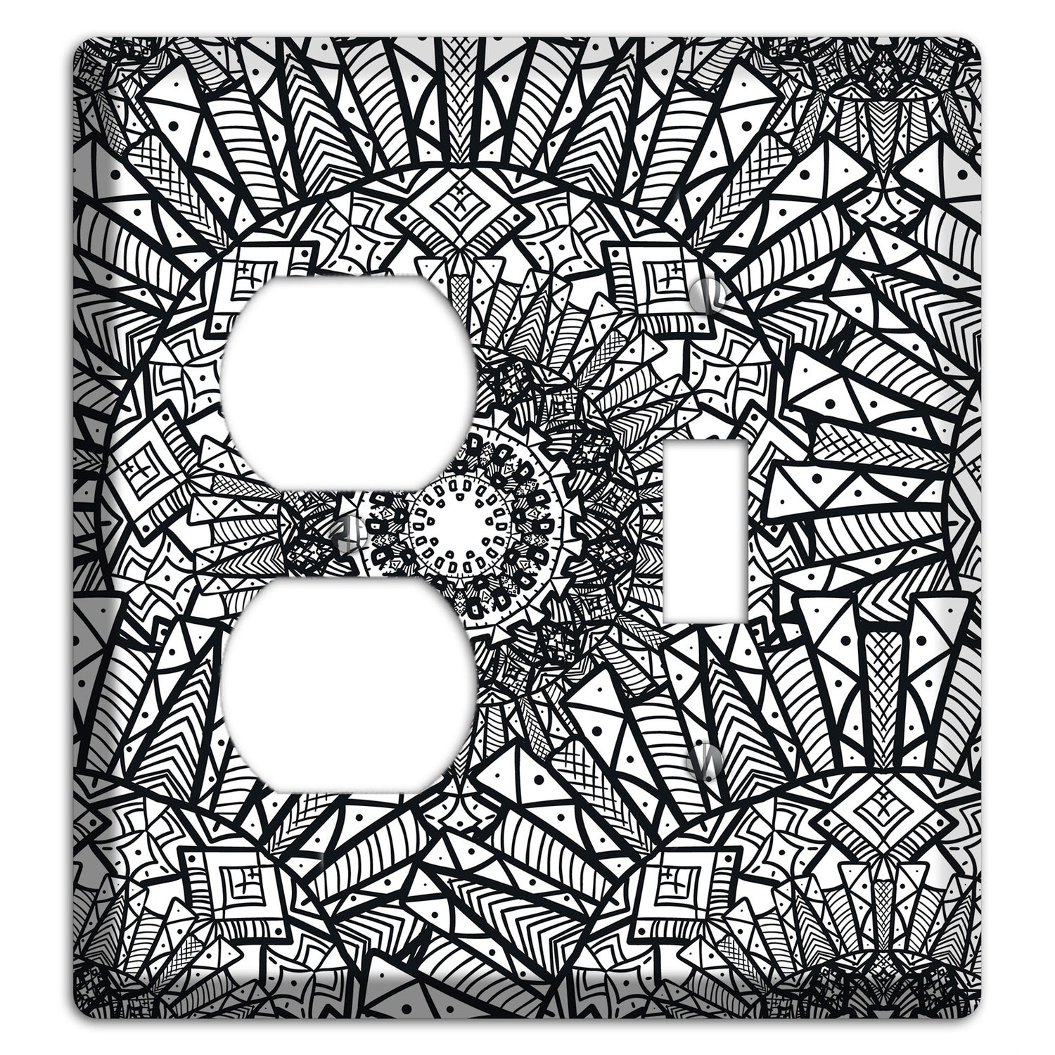 Mandala Black and White Style X Cover Plates Duplex / Toggle Wallplate