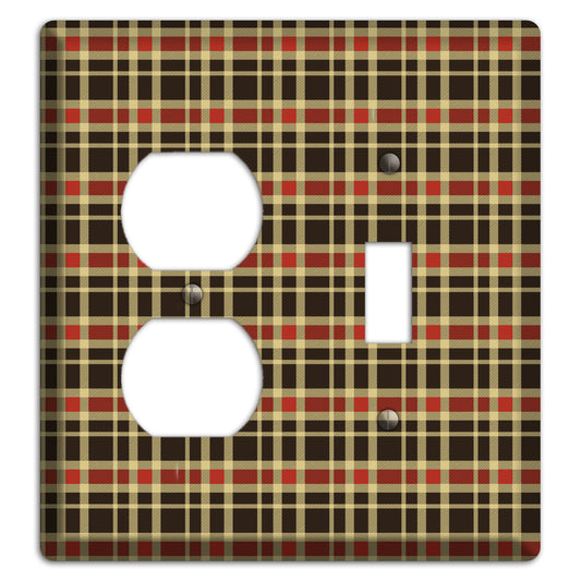 Maroon and Black Plaid Duplex / Toggle Wallplate