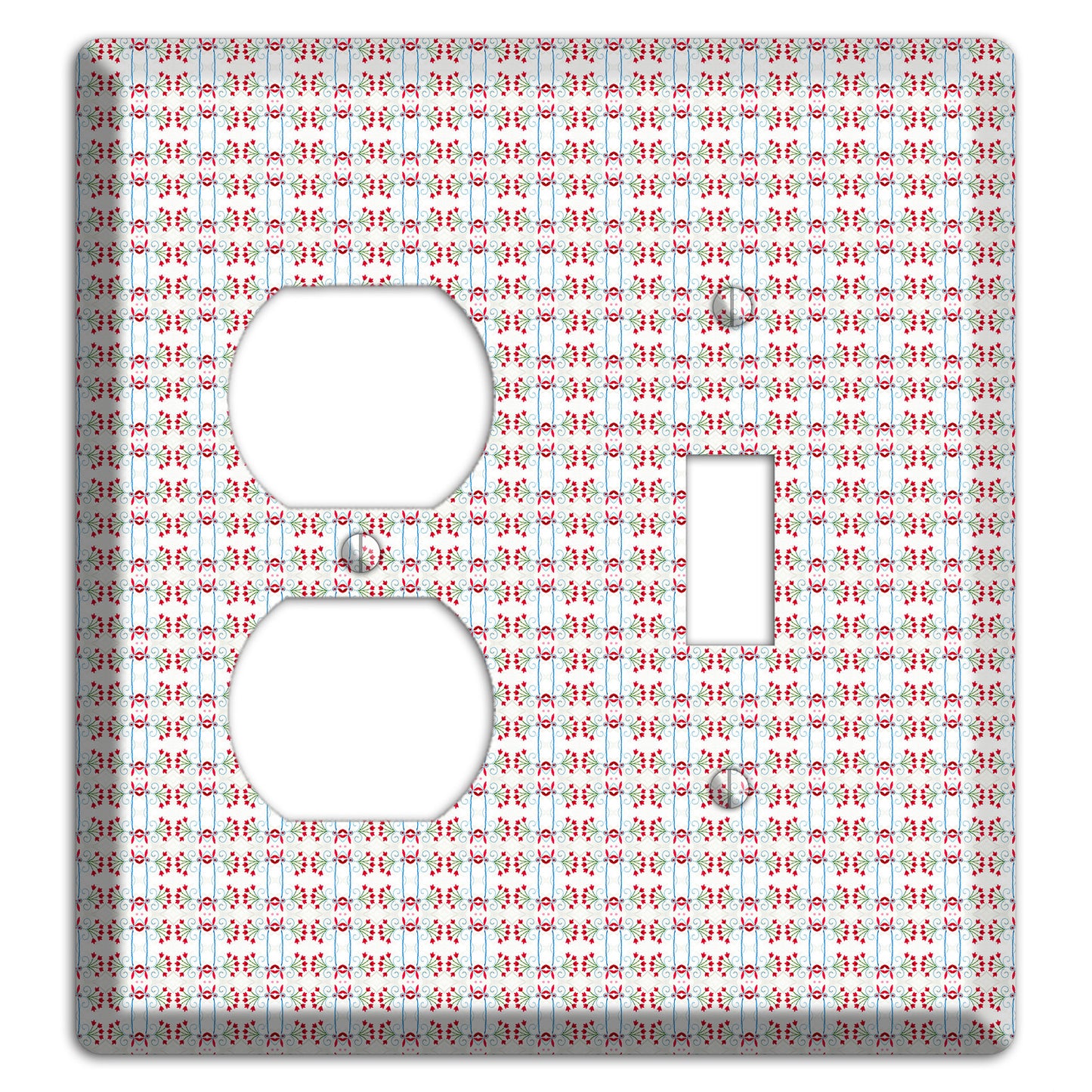 White with Red Blue Tapestry Duplex / Toggle Wallplate