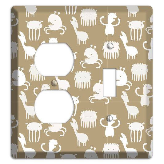 Sily Monsters Brown and White Duplex / Toggle Wallplate