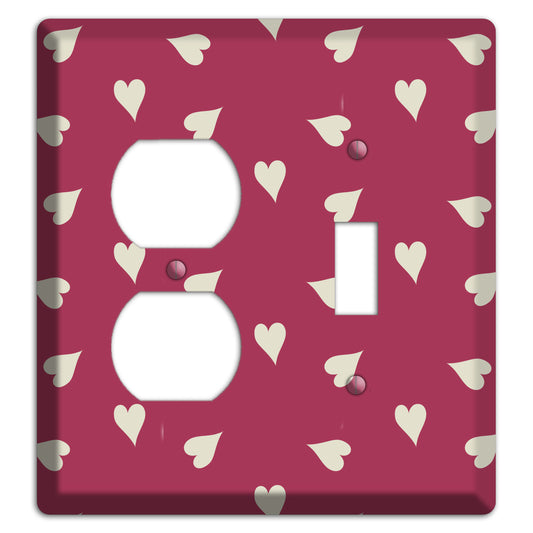 Fuschia with White Hearts Duplex / Toggle Wallplate