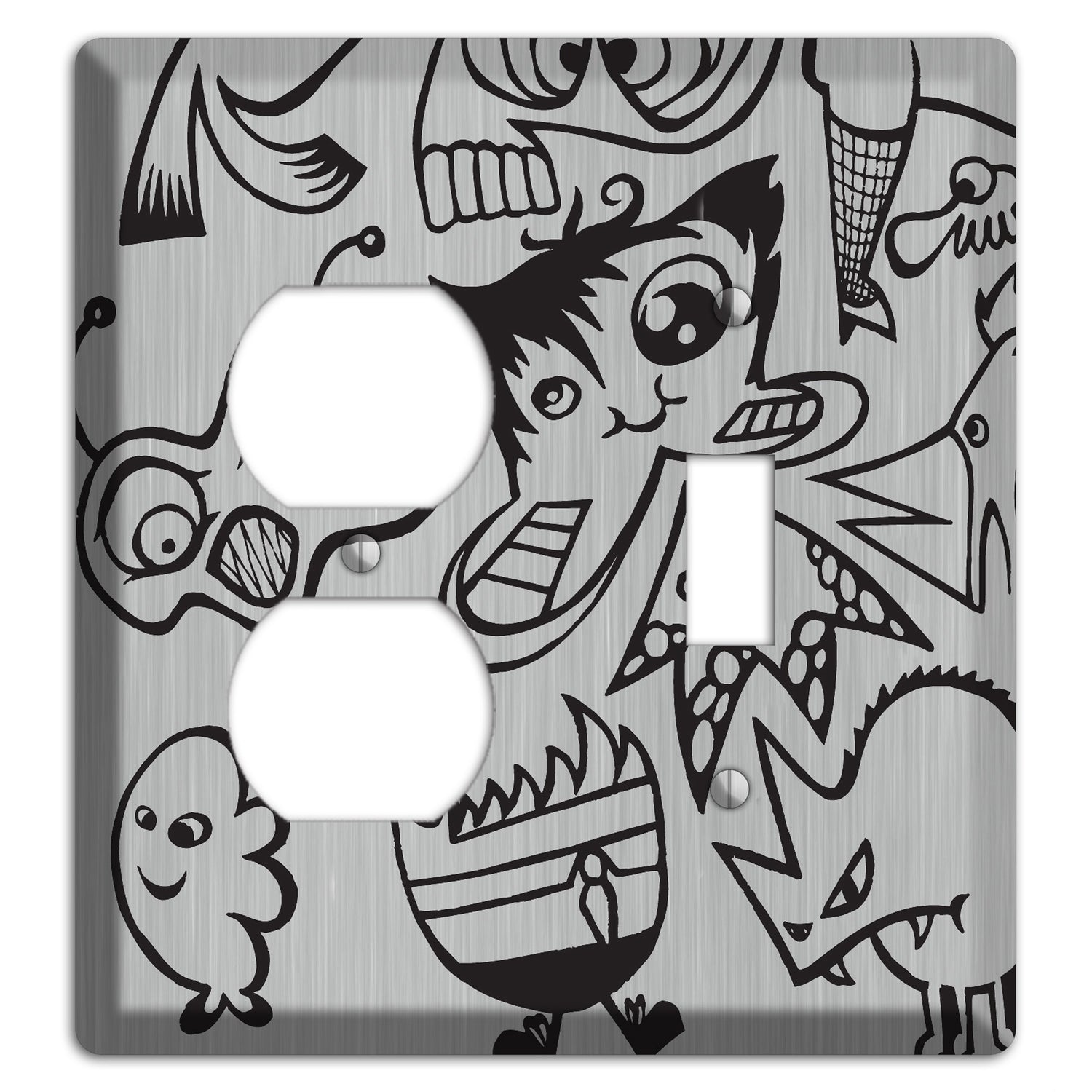 Whimsical Faces 3  Stainless Duplex / Toggle Wallplate