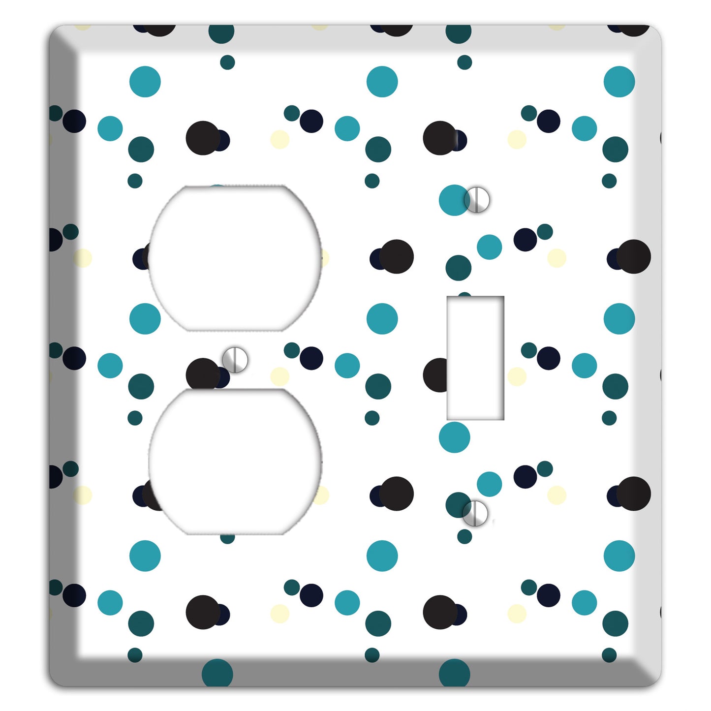 White with Teal and Black Multi Dots Duplex / Toggle Wallplate