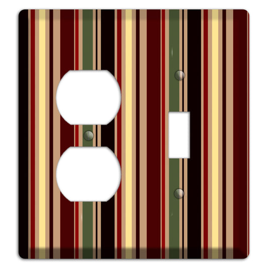 Multi olive and Burgundy Vertical Stripes Duplex / Toggle Wallplate