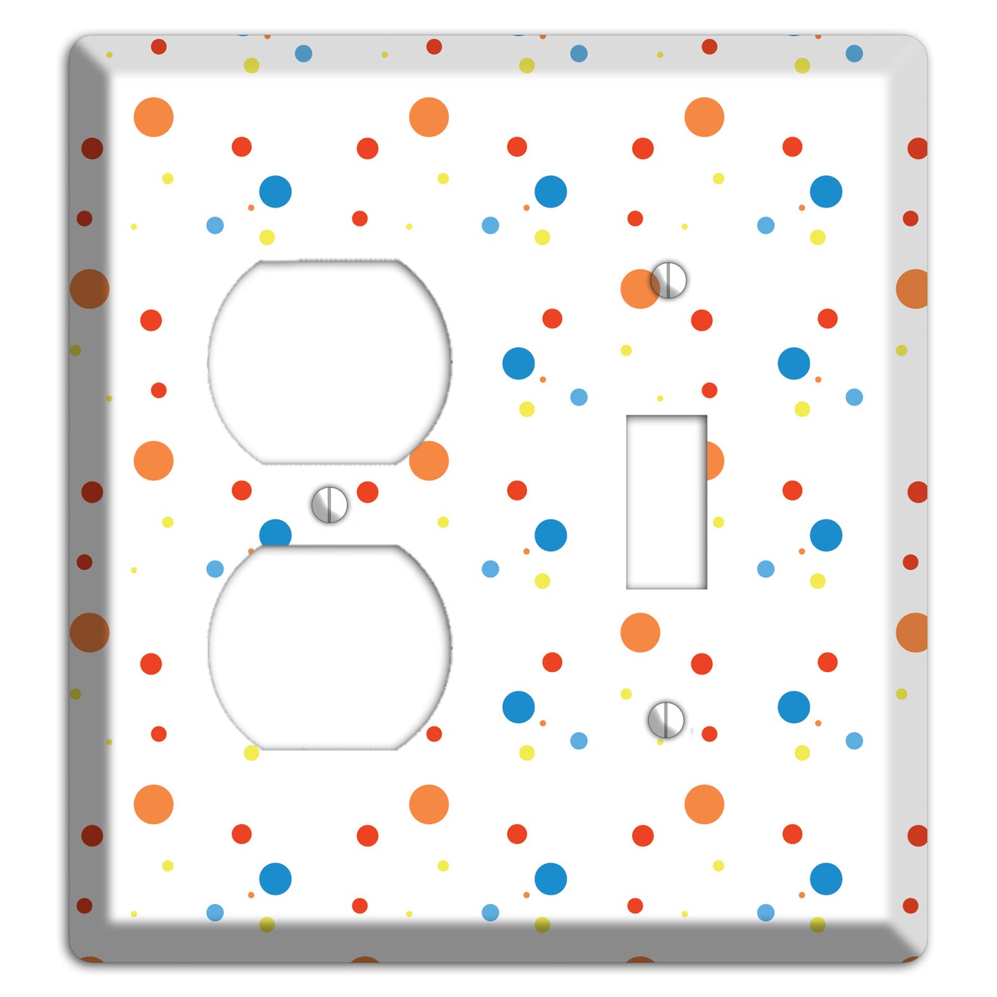 White with Multi Color Small Dots 2 Duplex / Toggle Wallplate