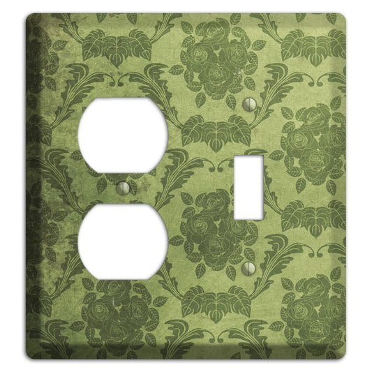 Green Smoke Vintage Rose Damask Duplex / Toggle Wallplate