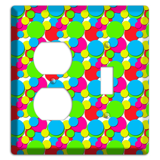 Turquoise Fuschia Lime Red Yellow Bubble Dots Duplex / Toggle Wallplate