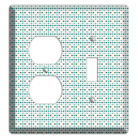 Multi Teal Grey Yellow Optical Hearts Duplex / Toggle Wallplate