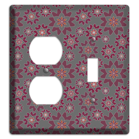 Grey with Burgundy Retro Suzani Duplex / Toggle Wallplate