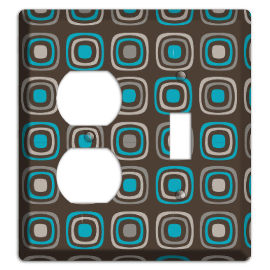 Multi Brown and Turquoise Retro Squares Duplex / Toggle Wallplate