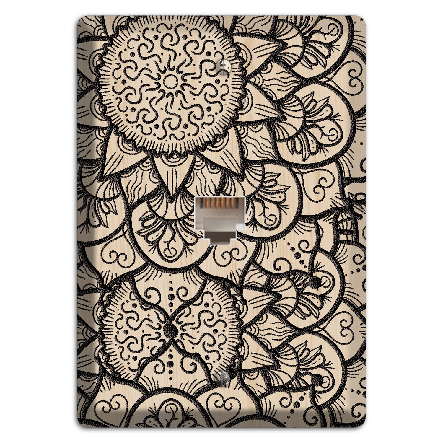 Mandala Black and White Style W Wood Lasered Phone Wallplate