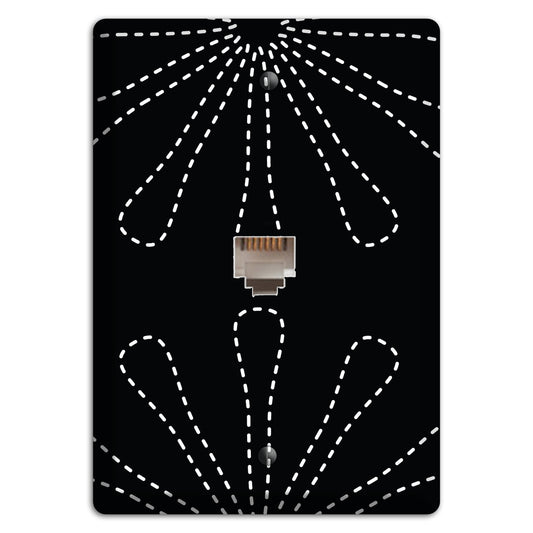 Black with White Retro Stipple Floral Contour Phone Wallplate