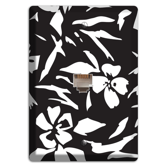 Black with White Woodcut Floral Phone Wallplate