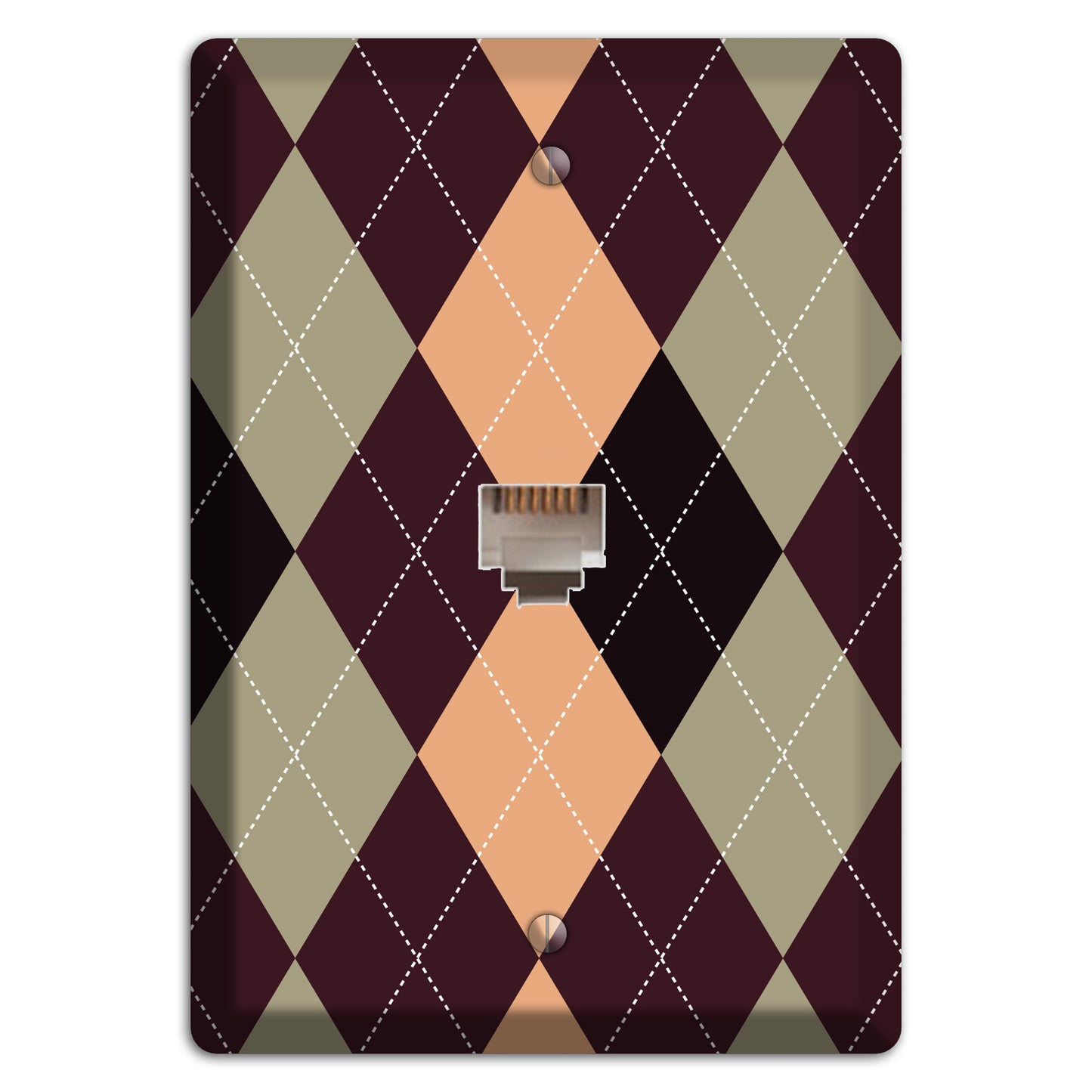 Beige and Brown Argyle Phone Wallplate