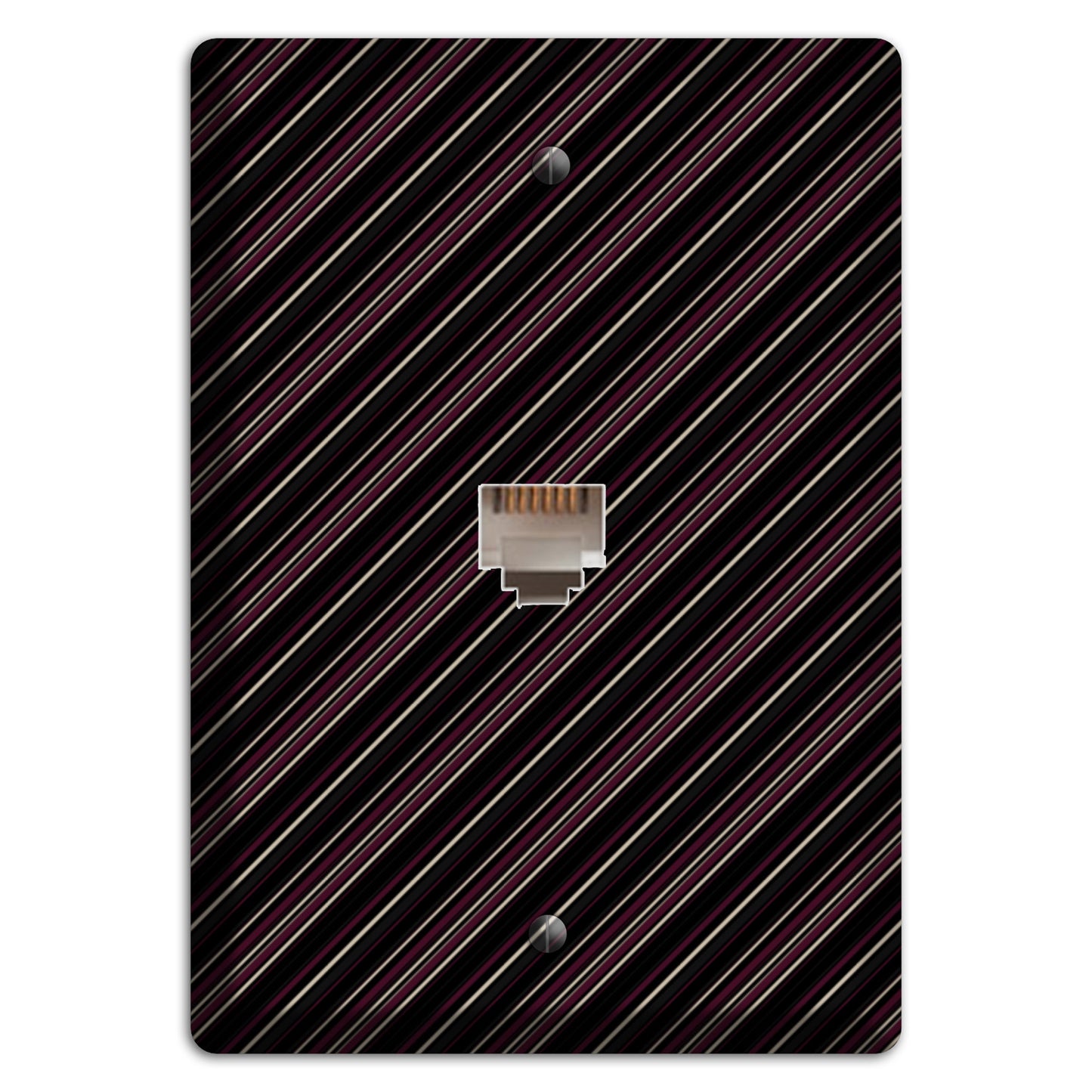 Black with White and Burgundy Angled Pinstripe Phone Wallplate