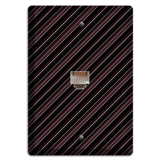 Black with White and Burgundy Angled Pinstripe Phone Wallplate