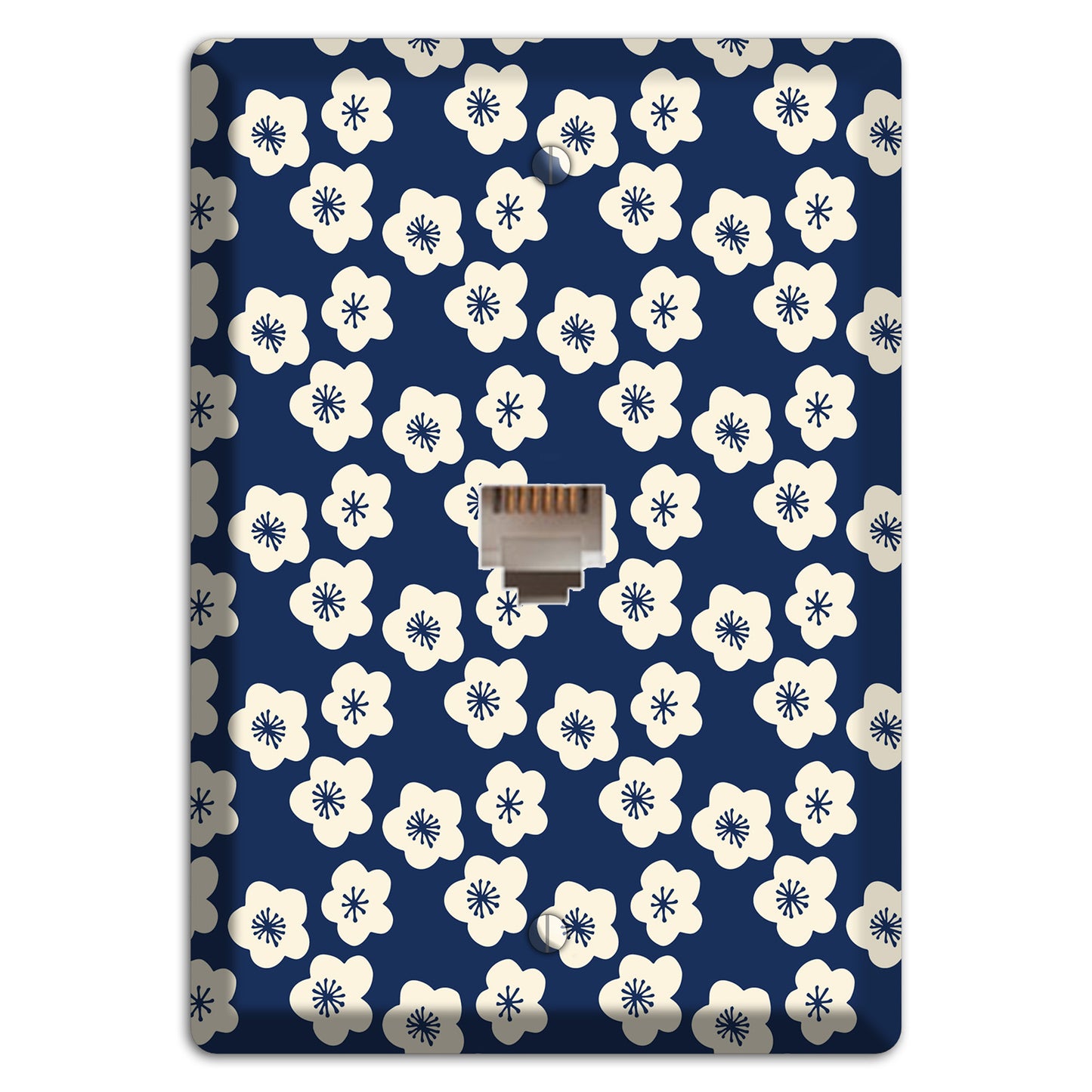 Navy Blossoms Phone Wallplate