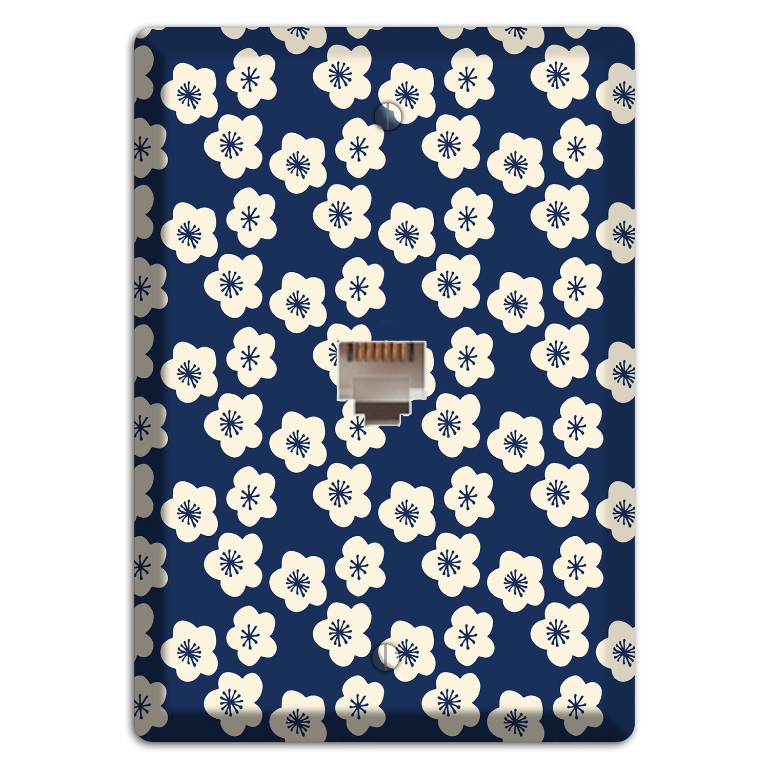 Navy Blossoms Phone Wallplate