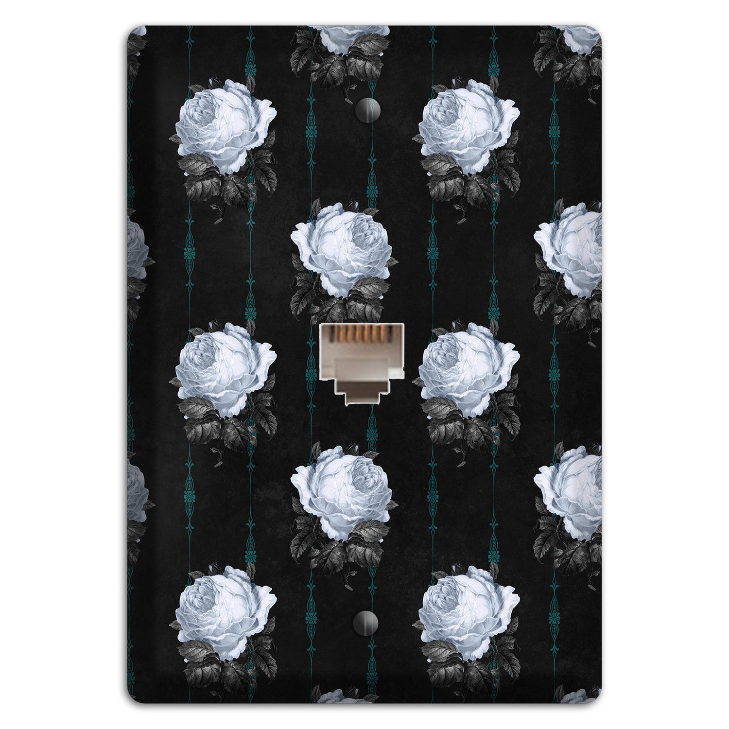 Dramatic Floral Black Phone Wallplate