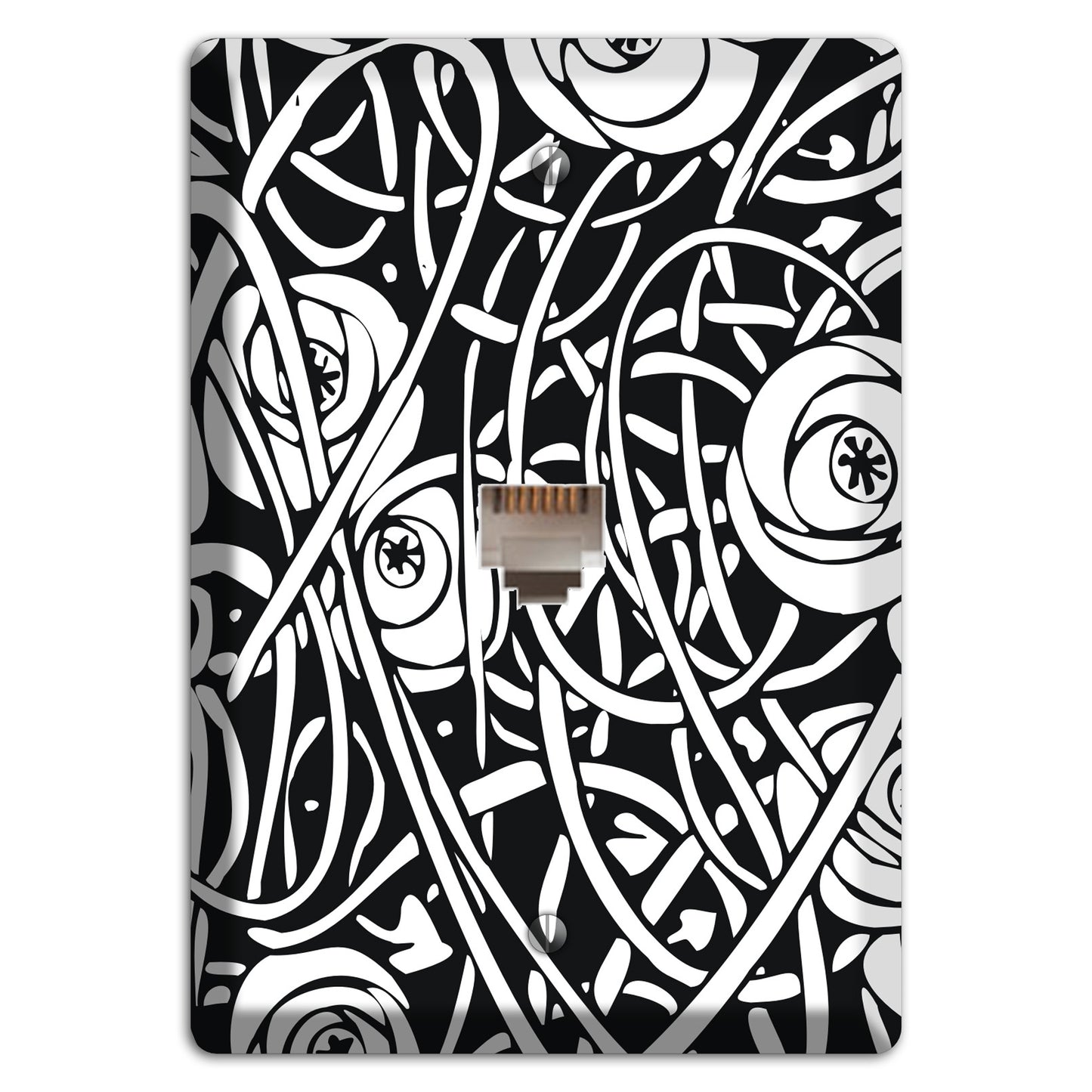 Black and White Deco Floral Phone Wallplate