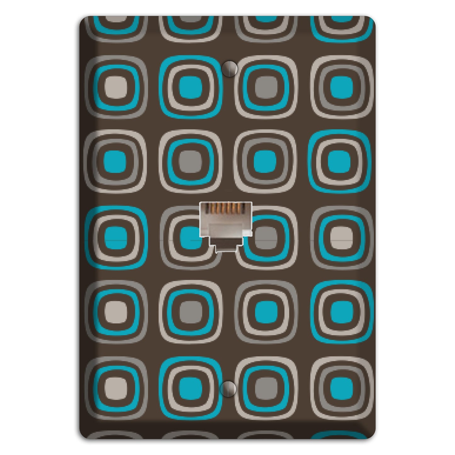 Multi Brown and Turquoise Retro Squares Phone Wallplate