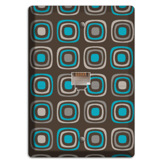 Multi Brown and Turquoise Retro Squares Phone Wallplate