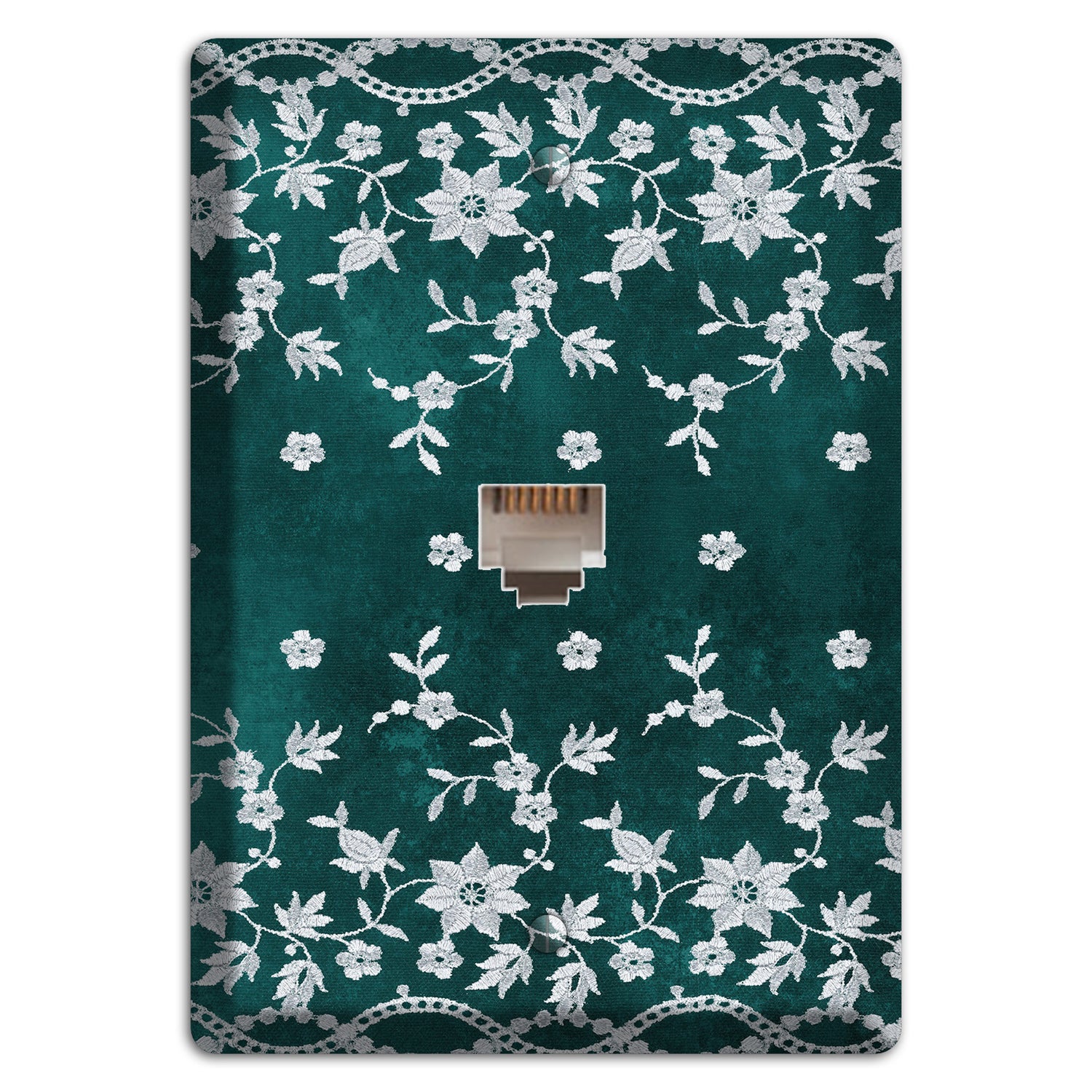 Embroidered Floral Teal Phone Wallplate